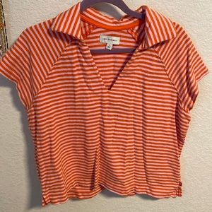 Terry cloth striped camp collar shirt